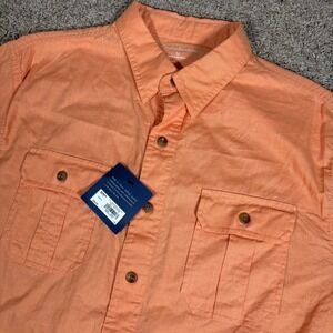 Croft & Barrow Mens Short Sleeve Button Down Shirt Orange Cotton Size Medium
